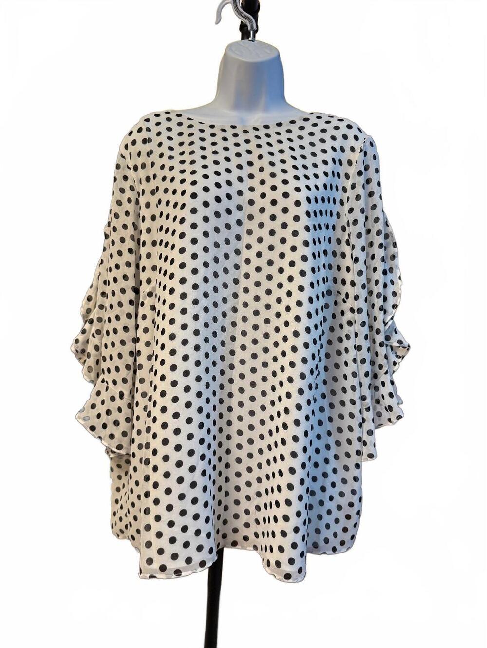 Calvin Klein Polka Dot Ruffle Sleeve Blouse